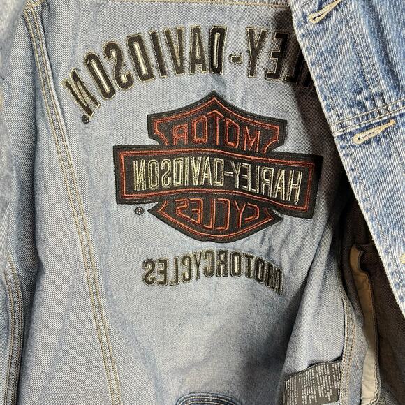 Vintage Harley Davidson Motorcycle Big Logo Denim Jacket Size M - Picture 8 of 16